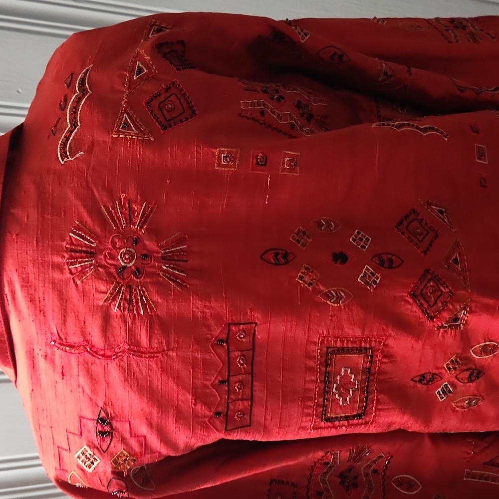 Chico's Red Patterned Jacket - Picture 6 of 7